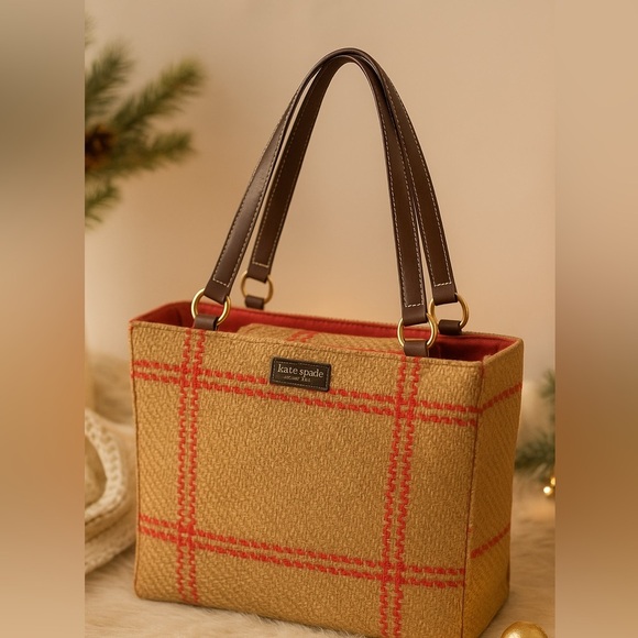 kate spade Handbags - Kate Spade New York Made in Italy Plaid Wool & Leather Tote
